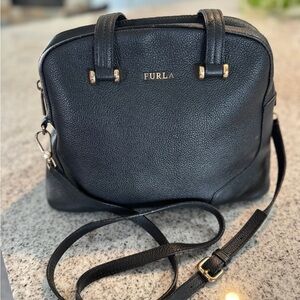 Furla Black Pebbled Leather Satchel